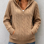 Corabelle | Cable-Knit V-neck Sweater With Hood