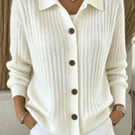 Merriwen | Ribbed Collared Button-Down Cardigan Sweater