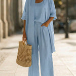Minimalist Faux Linen-cotton Three-piece Set