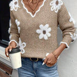 Ellsbeth™ | Floral Knit Scalloped V-Neck Sweater