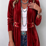 Holliwell | Vintage Lapel Button-Accent Long Sleeve Open Front Jacket