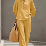 Sophiena | Linen Set with Batwing Sleeves and Wide-Leg Trousers