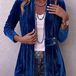 Holliwell | Vintage Lapel Button-Accent Long Sleeve Open Front Jacket