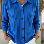 Merriwen™ | Vibrant Blue Ribbed Collared Button-down Cardigan Sweater