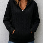 Corabelle | Cable-Knit V-neck Sweater With Hood
