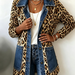 Fablenne™ | Leopard Print Denim Panel Contrast Longline Jacket