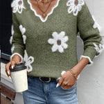 Ellsbeth | Floral Knit Scalloped V-Neck Sweater