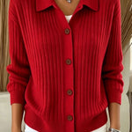 Merriwen™ | Vibrant Blue Ribbed Collared Button-down Cardigan Sweater