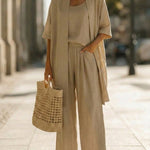 Minimalist Faux Linen-cotton Three-piece Set