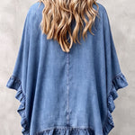 Corinne | Chic Boho Denim Ruffle Trim Cardigan