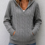 Corabelle | Cable-Knit V-neck Sweater With Hood