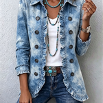 Jemison | Boho-Style Gradient Vintage Botanical Print Ruffle-Detail Jacket