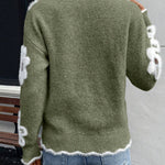 Ellsbeth™ | Floral Knit Scalloped V-Neck Sweater