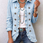 Charlene | Gingham Ruffled Button-Down Jacket