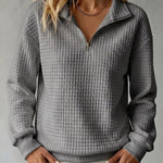 Brynmore™ | Solid Color Stand Collar Long Sleeve Casual Loose Waffle Knit Pullover