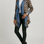Sherilyn | Leopard Print & Washed Denim Paneled Mid-Length Jacket