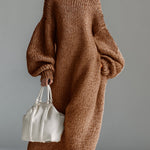 Elegant Urban Silhouette Round Neck Heathered Khaki Knitted Maxi Dress