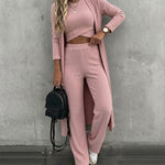 Women's 3 Piece Knit Set Long Cardigan Criss Cross Crop Tank Top and Wide Leg Pants Casual Ribbed Brushed Lounge Set