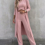 Women's 3 Piece Knit Set Long Cardigan Criss Cross Crop Tank Top and Wide Leg Pants Casual Ribbed Brushed Lounge Set