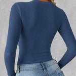 Women's Crewneck Long Sleeve Ribbed Knit Top Slim Fit Base Layer Shirt Soft Stretchy Casual Tee with Built-in Bra
