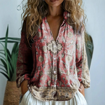 Isadora™ | Women's Printed V-Neck Long Sleeve Blouse