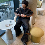 Denim Suit PU Splicing Jacket Two-Piece Set