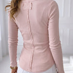 Women's Ribbed Henley Long Sleeve Top Slim Fit Base Layer Tee