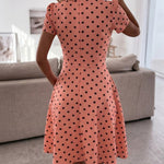 Women's Polka Dot A Line Dress Vintage Tie Neck Puff Sleeve Lace Patchwork Commuting Dress with Pockets