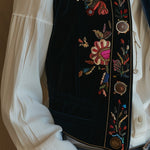 Vintage Velvet Floral Embroidery Stand Collar Waistcoat