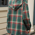 Retro Loose Fit Long Sleeve Button Plaid Hoodie