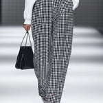 【24-hour shipping out】Fashion Retro Houndstooth Pocket Straight Pants