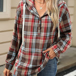 Retro Loose Fit Long Sleeve Button Plaid Hoodie