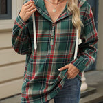 Retro Loose Fit Long Sleeve Button Plaid Hoodie