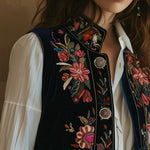 Vintage Velvet Floral Embroidery Stand Collar Waistcoat