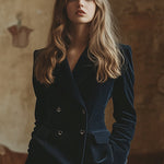 【24-hour shipping out】Retro Fashion Navy Lapel Corduroy Double-breasted Blazer and Wide-leg Pants Two-piece Set