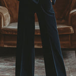 【24-hour shipping out】Retro Fashion Navy Lapel Corduroy Double-breasted Blazer and Wide-leg Pants Two-piece Set