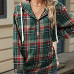 Retro Loose Fit Long Sleeve Button Plaid Hoodie