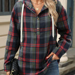 Retro Loose Fit Long Sleeve Button Plaid Hoodie