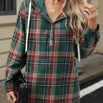 Retro Loose Fit Long Sleeve Button Plaid Hoodie