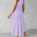 Halter Tie Criss Cross Front Ruched Knit Jacquard Textured Slit Dress Casual Hollow-out Draped Vacation Dress