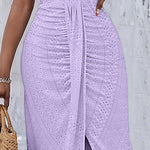 Halter Tie Criss Cross Front Ruched Knit Jacquard Textured Slit Dress Casual Hollow-out Draped Vacation Dress