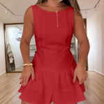 Women's Sleeveless Backless Tie Back Romper Sweet Ruffled Mini Dress Casual Summer Beach Skorts Romper