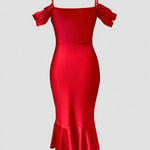 Women's Cold Shoulder Adjustable Pearls Straps Bodycon Dress Cowl Neck Asymmetrical Ruffle Hem Party Dress