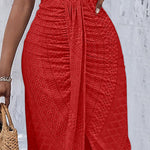 Halter Tie Criss Cross Front Ruched Knit Jacquard Textured Slit Dress Casual Hollow-out Draped Vacation Dress