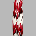 Plants Print Square Neck Thick Strap Maxi Dress Casual Slim Fit Side Slit Vacation Dress with Pockets