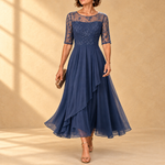 Rosa | Lace midi dress with layered chiffon skirt