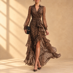 Savannah | Leopard print maxi dress with long sleeves and high waist