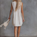 Elegant Vintage Western Lace V-neck Front-button White Cotton Mini Dress