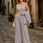 Evelyn Embroidered Three-Piece Pant Set