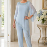 Beaded Chiffon Overlay Mother of the Bride Pant Suit